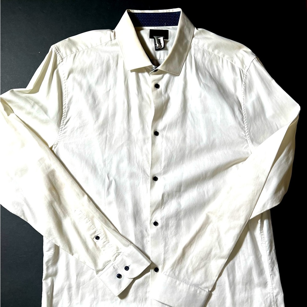 H&M Premium Cotton Black Label White Button Up Dress Shirt XL.